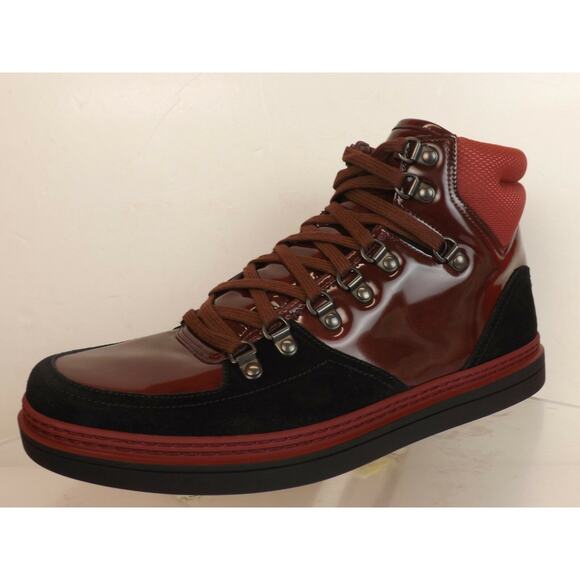 GUCCI SOFTY TEK CONTRAST INTERLOCKING BURGUNDY BLACK HI SNEAKERS 9 US 10 - Picture 4 of 12